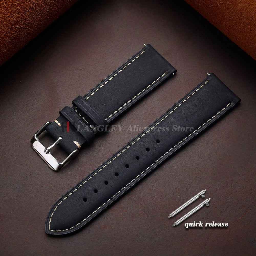 Vintage Cowhide Leather Watch Strap 14mm 16mm 18mm 20mm 22mm 24mm for Huawei WatchGT4/GT3 Stitching Brown Quick Release Bracelet