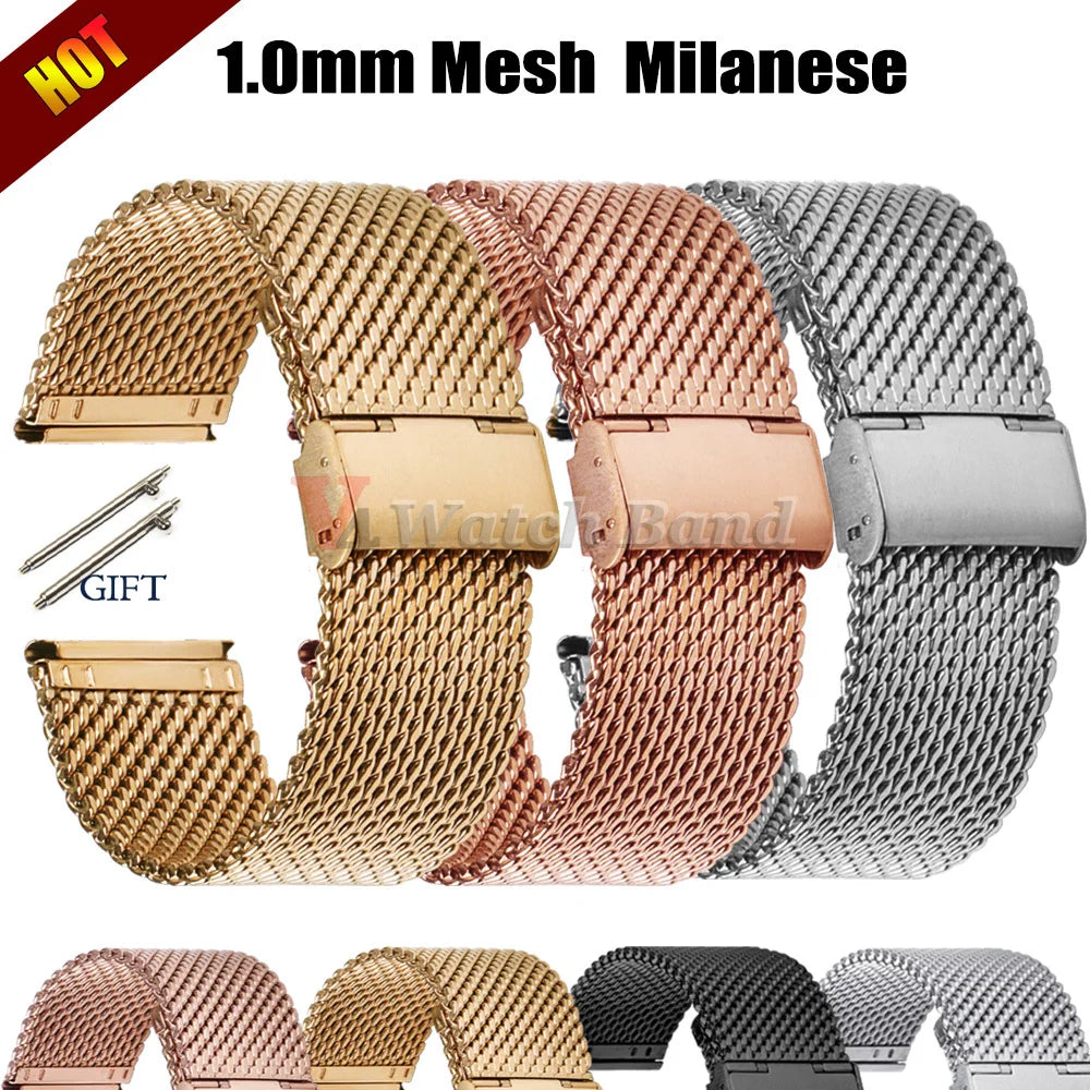 1.0 Mesh Milanese Strap for Seiko 18mm 20mm 22mm 24mm Quick Release Bracelet for DW Steel Band Mesh Strap Male Watch Accessories