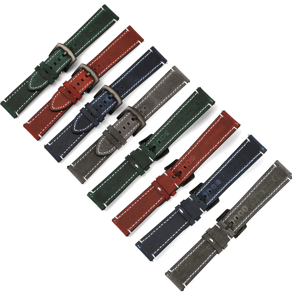 18mm 19mm 20mm 21mm 22mm 24mm Straps Retro Cowhide Watchband for Huawei Gt2/Gt3 Belt Black Yellow Brown Strap for Samsung Galaxy