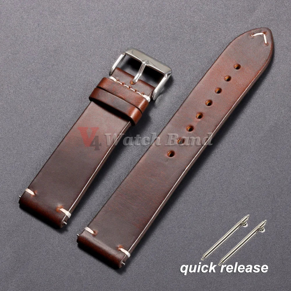 18mm 20mm 22mm Vintage Oil Wax Leather Watchband 19mm 21mm 24mm Wristband Stitching Cowhide Strap for Omega for Seiko Watch Band