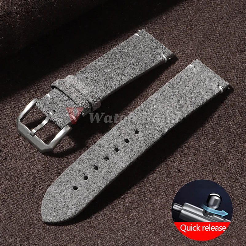 Quick Release Soft Suede Strap for Seiko Wristband 20mm 22mm Brown Blue Grey Watch Bands Calfskin Bracelet Women&Men Accessories