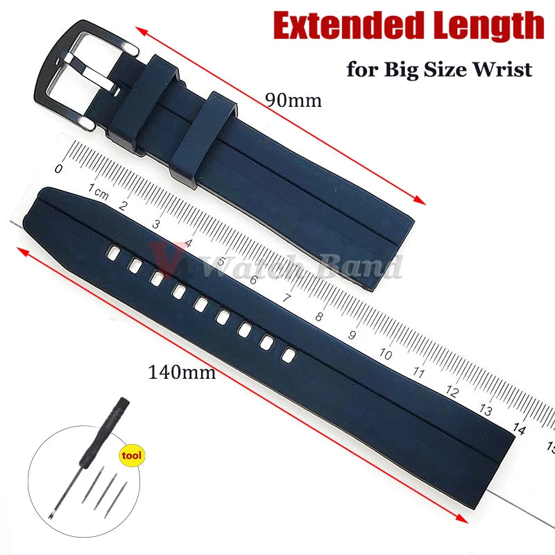 XXL Extended Length Big Size Wrist Strap 14+9cm for omega Watch Band for Rolex Waterproof Rubber Bracelet for Seiko 20mm 22mm