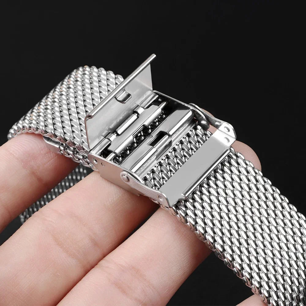 1.0mm Milanese Mesh Stainless Steel Watch Band Quick Release 3mm Thickness Coarse Heavy Wriststrap Metal Bracelet 18 20 22 24mm