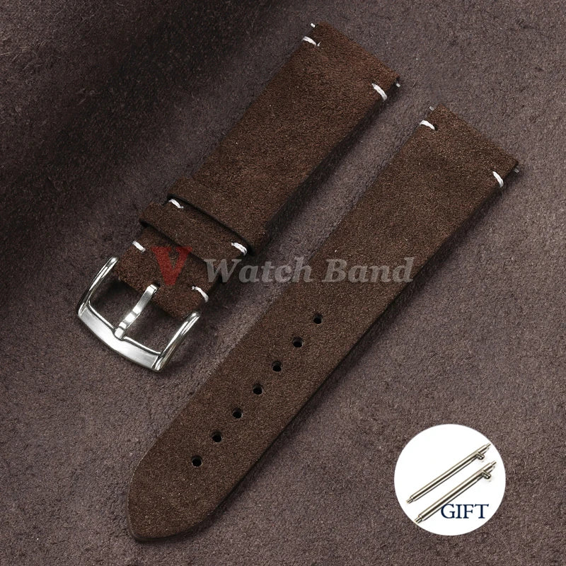 20mm 22mm Quick Release Watch Band Genuine Suede Leather Watch Strap Vintage Brown Grey Watchbands Wristband Men Accessories