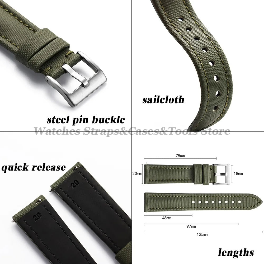 New Premium Sailcloth WatchBand 18/19/20mm 21mm 22mm for Rolex for Omega for Blancpain Quick Release Men Sport Replacement Strap