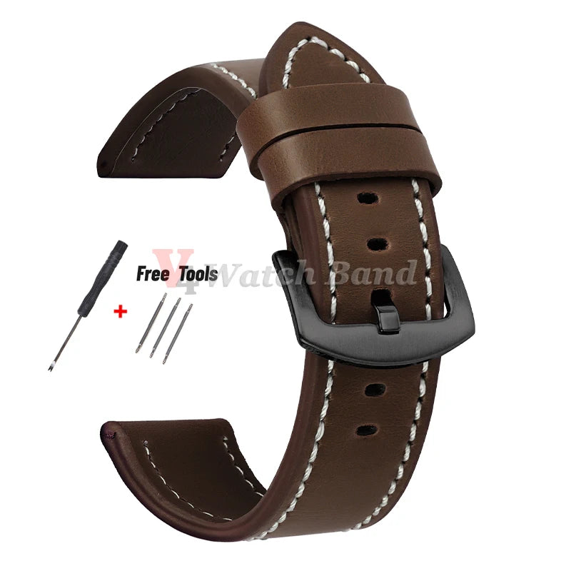 18mm 20mm 22mm 24mm Geniune Retro Calfskin Leather Watchband Sport Vintage Yellow Brown Wrist Strap for Samsung for Huawei