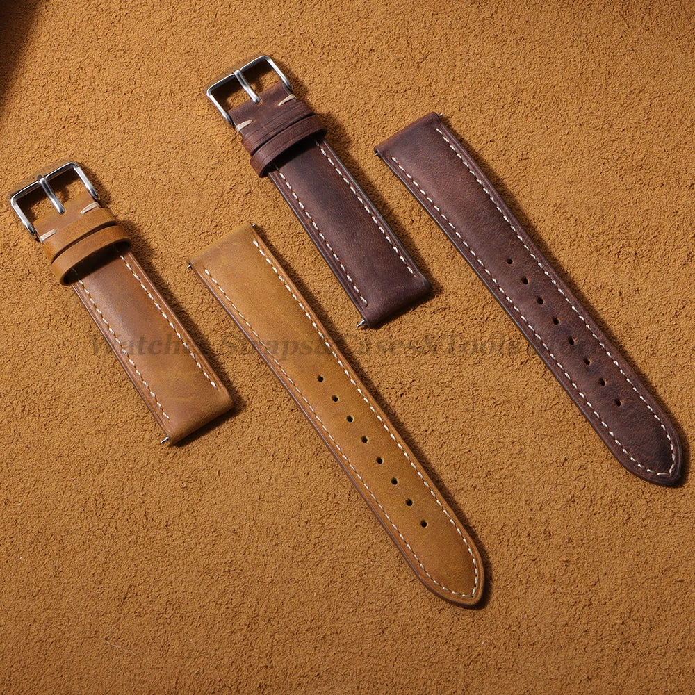 Cowhide Leather Watch Strap 14/16/18/24/22/20mm for Samsung Galaxy Watch7/6/5 Band for Xiaomi Redmi Watch Quick Release Bracelet