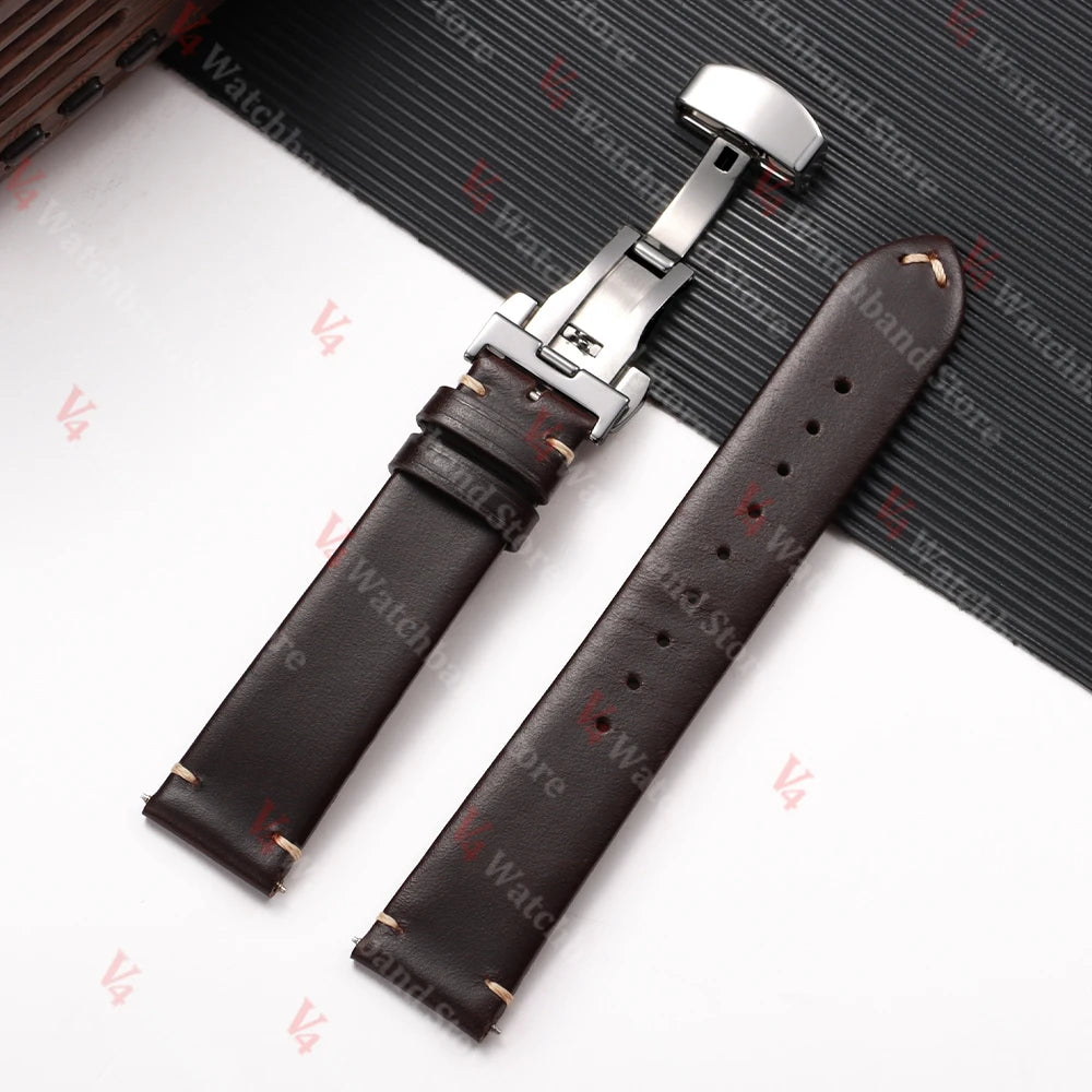 Cowhide Watch Strap 18mm 20mm 22mm for Samsung Galaxy Watch 3/4/5/6/7 Vintage Dark Brown Quick Release Bracelets Business Bands