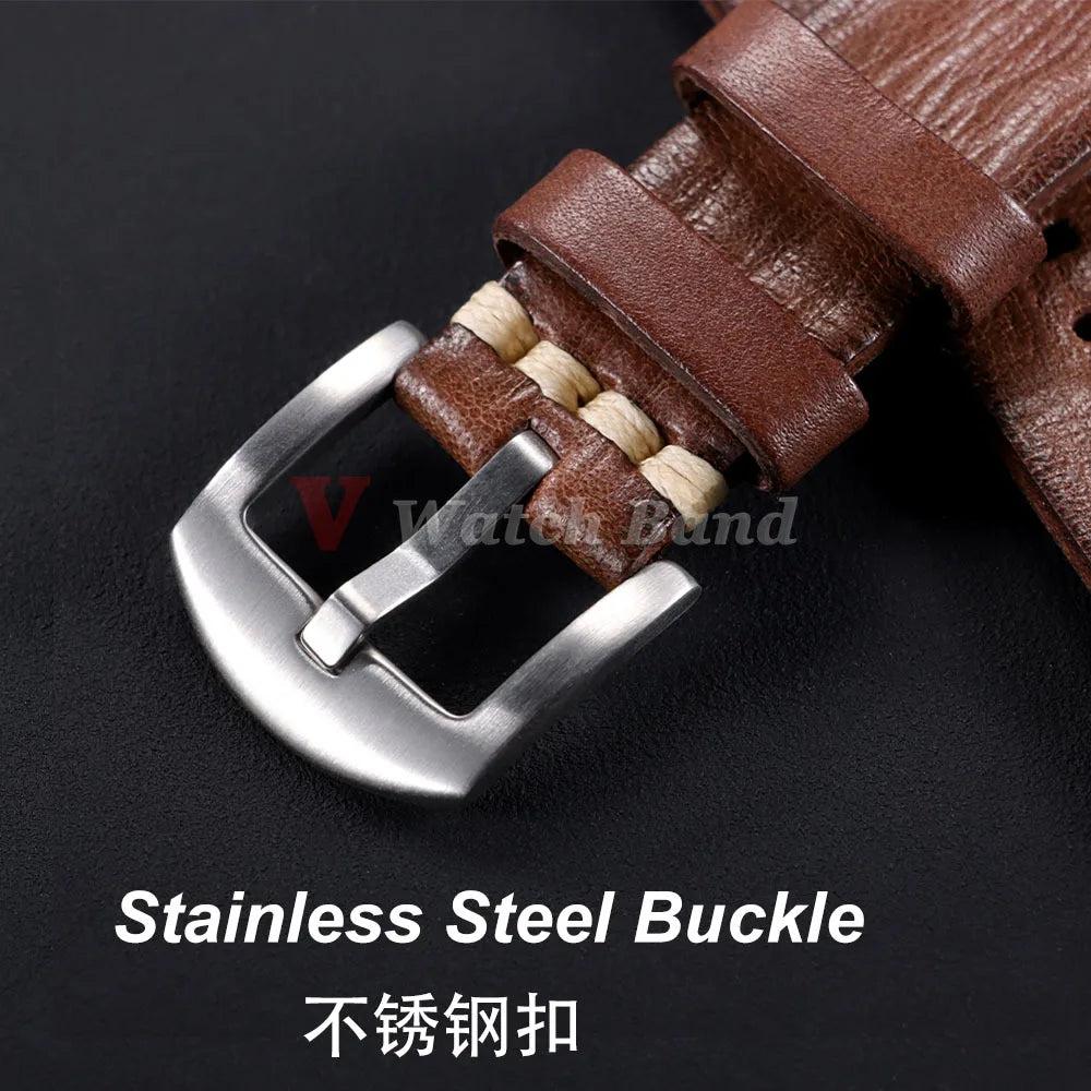 Stitching Calfskin Watch Strap 18mm 20mm 22mm 24mm for Samsung Vintage Cowhide Watchband for Tudor for Seiko Men Wrist Bracelet