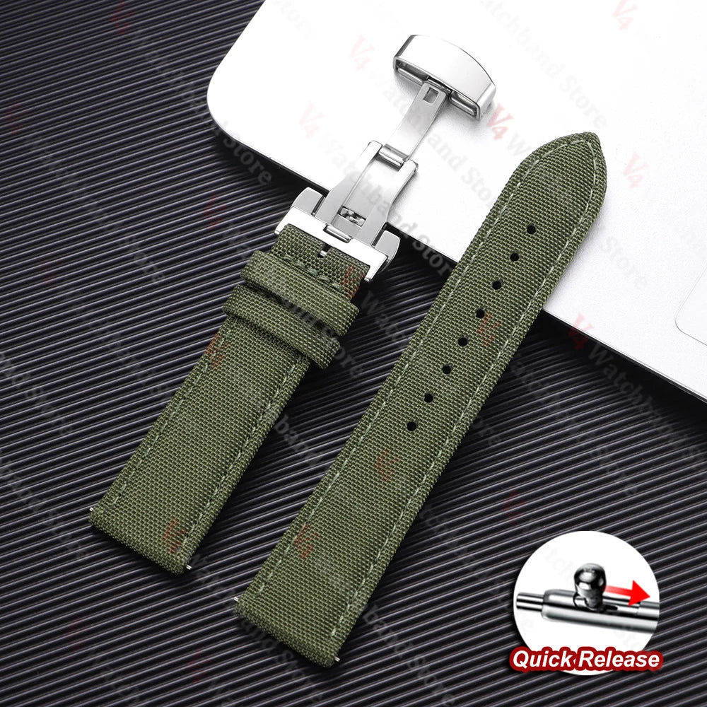 Sailcloth Strap 20mm 22mm for Rolex Nylon Watch Band for Seiko Men Sport Business Quick Release Green Butterfly Buckle Wristband