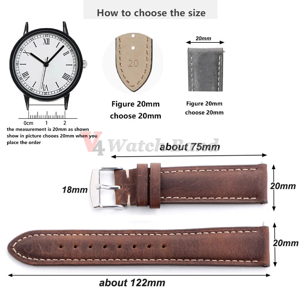 14/16/18/20/22/24mm Quick Release Watch Band MenWomen Watchband Genuine Leather Watch Strap Replacement Belt Vintage Brown Strap