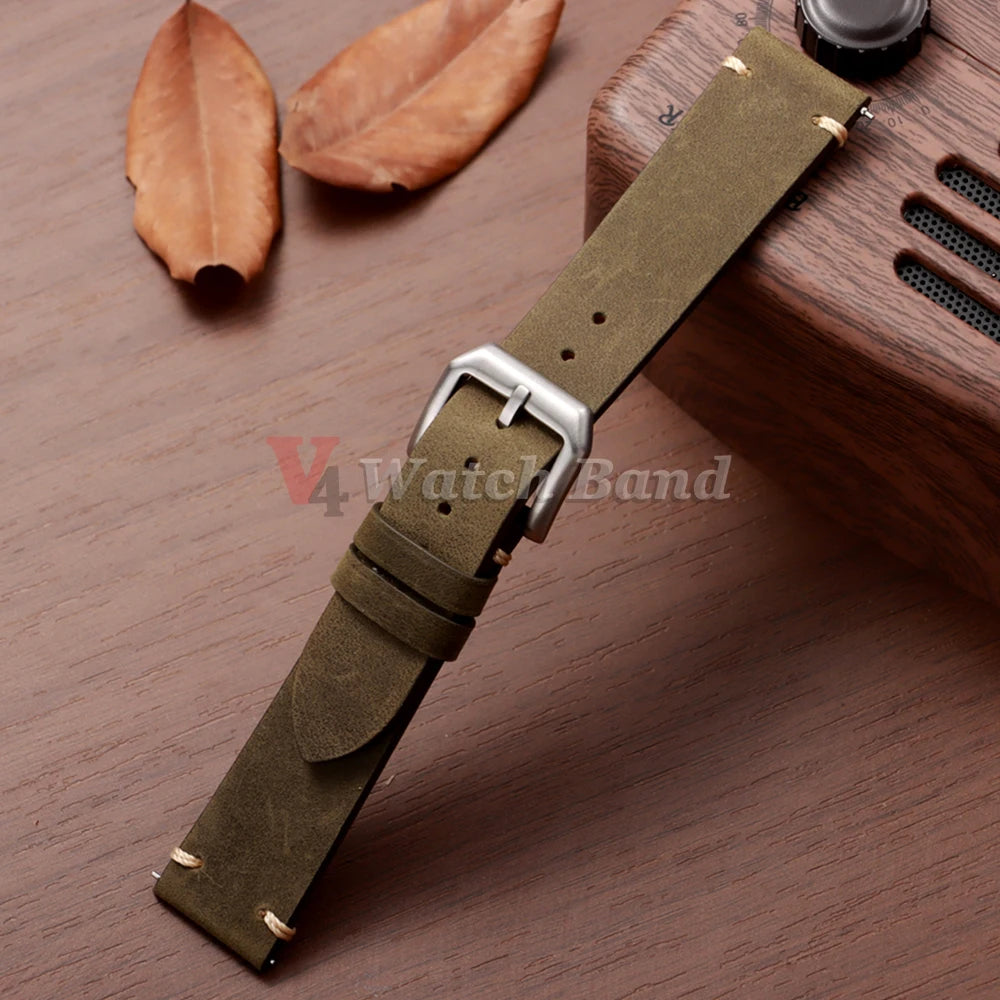 Vintage Genuineleather Watchband 20mm 22mm for Omega for Seiko Wristband Stitching Cowhide Strap Quick Release Watch Band