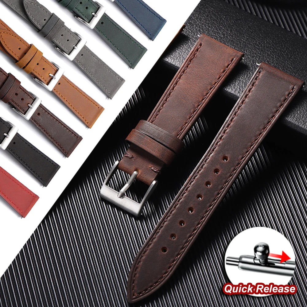 19mm 21mm Genuine Cowhide Leather Watchband for Omega Business Belt for Seiko 18mm 20mm 22mm 24mm Dark Brown Green Watch Straps