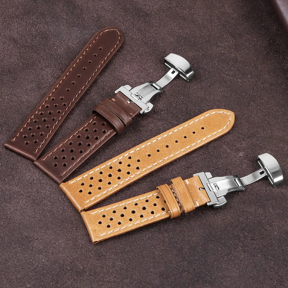 Genuine Cowhide Leather Strap for Samsung Galaxy Watch 6 5 4 Breathable Retro Wristband for Seiko Bracelet for Omega 18/20/22mm