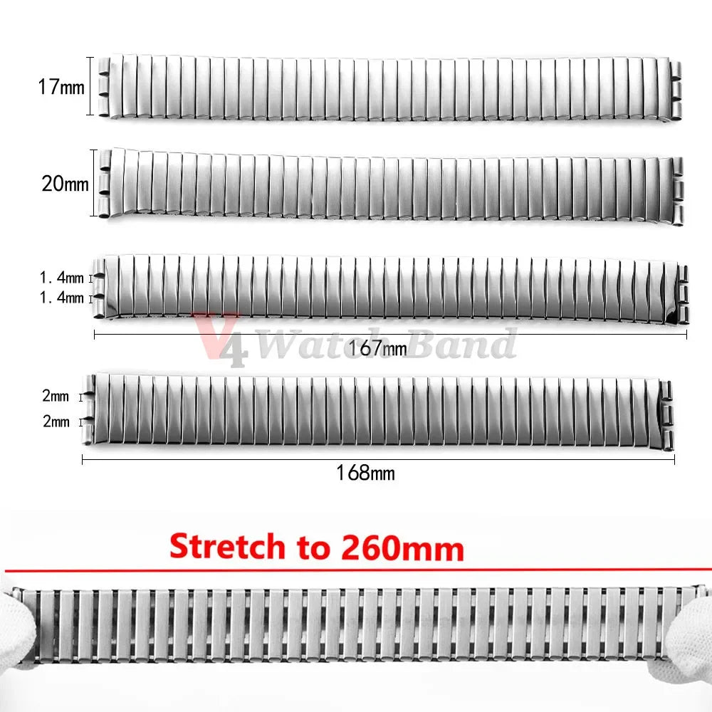 17mm 20mm Elastic Metal Watch Band for Swatch Watch Strap Stretch Expansion Stainless Wrist Strap Men Women Bracelet Accessories