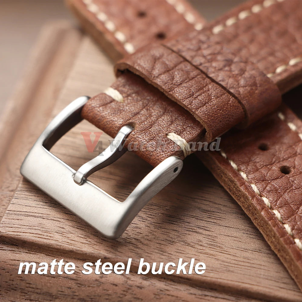 Genuine Cowhide Watch Strap for Samsung Galaxy Watch 6 5 4 Soft Dark Brown Retro Wristband for Seiko 20mm 22mm 24mm Bracelet