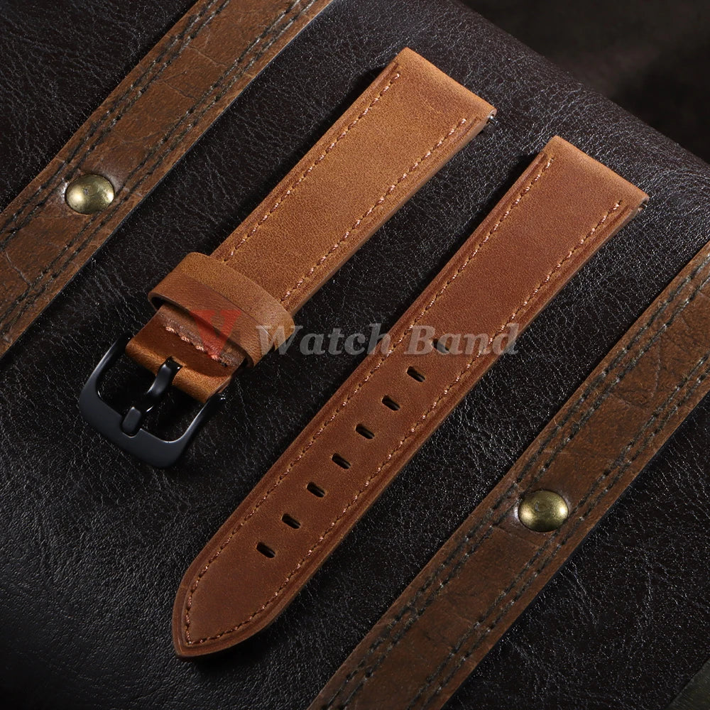 18mm 20mm 22mm 24mm Genuine Cowhide Leather Strap for Samsung Galaxy Watch 6 5 4 Soft Matte Retro Wristband for Seiko Bracelet