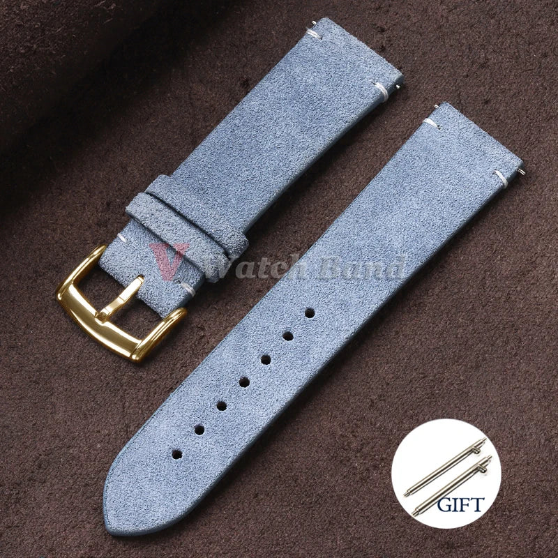 20mm 22mm Quick Release Watch Band Genuine Suede Leather Watch Strap Vintage Brown Grey Watchbands Wristband Men Accessories