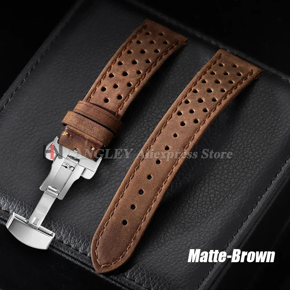 Genuine Calfskin Leather Watchband for Omega Business Wrist Band for Seiko 22mm 20mm 18mm Butterfly Buckle Breathable Men Straps