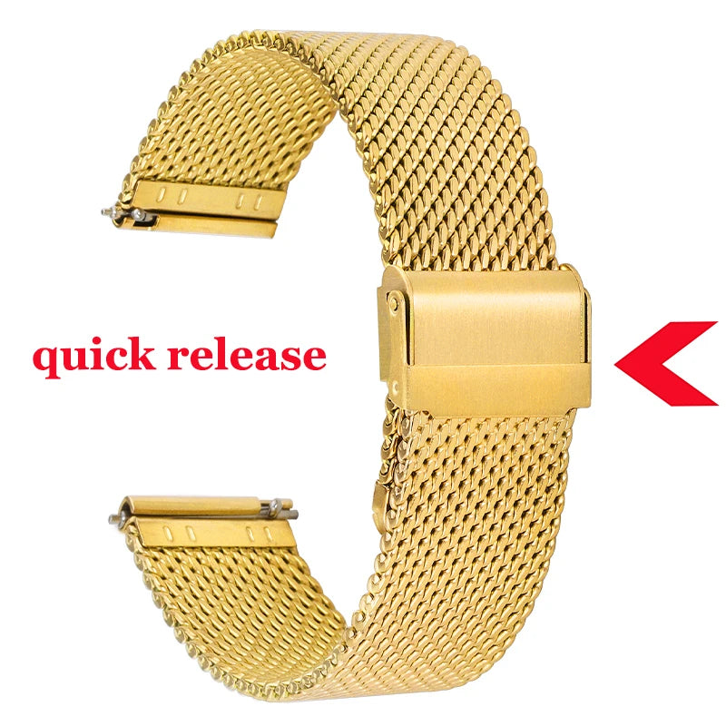 1.0mm Milanese Mesh Stainless Steel Watch Band Quick Release 3mm Thickness Coarse Heavy Wriststrap Metal Bracelet 18 20 22 24mm
