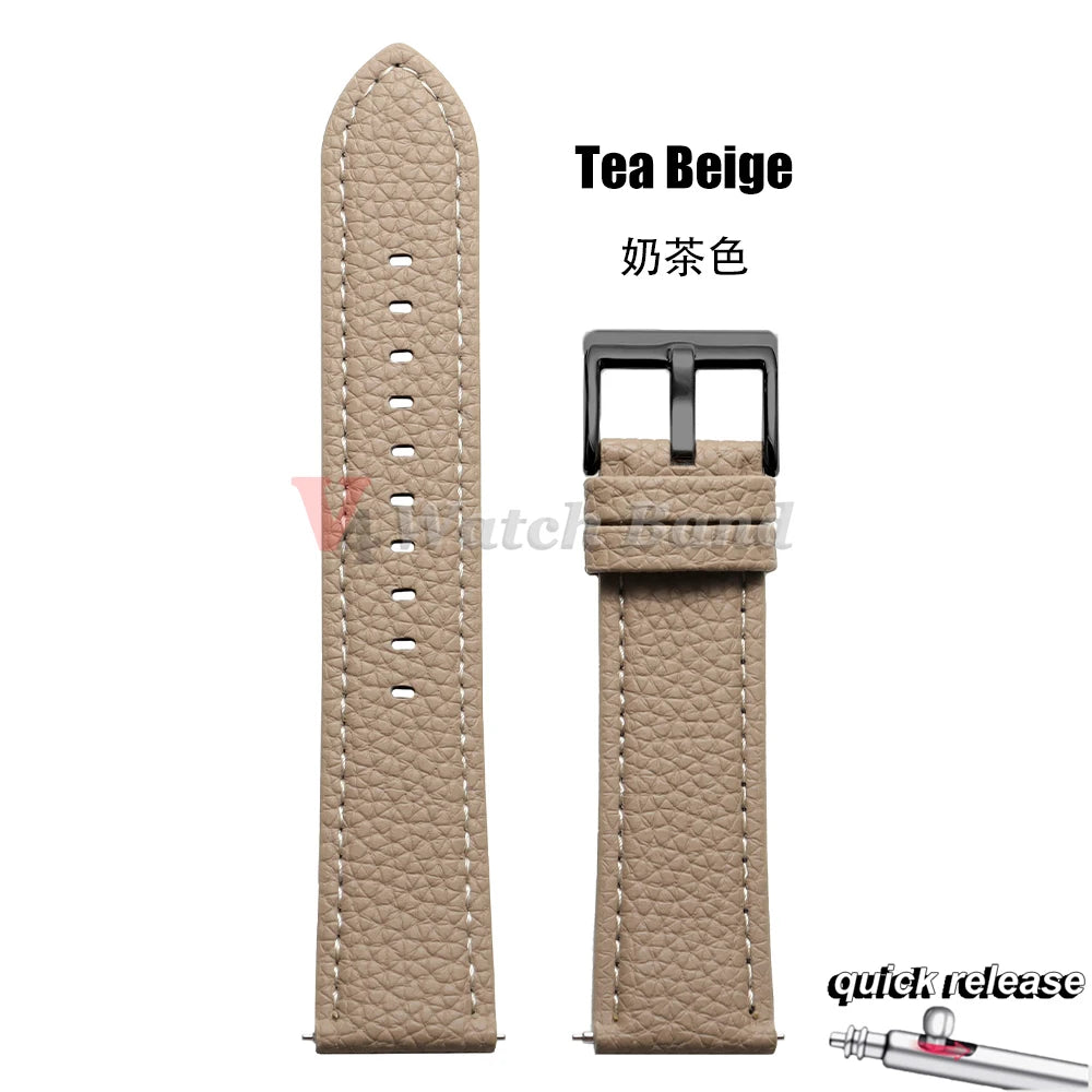 Universal Wristbelt 22mm Leather Business Strap for Omega for Seiko Lychee Pattern Leather Watchband Quick Release Soft Bracelet