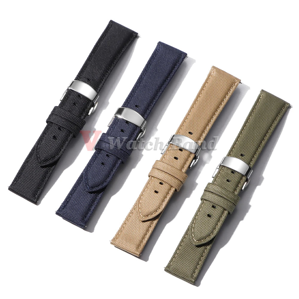 Sailcloth Watch Strap 20mm 22mm Nylon Bracelet for Omega for Seiko Business Men Women Butterfly Buckle Quick Release Watchband