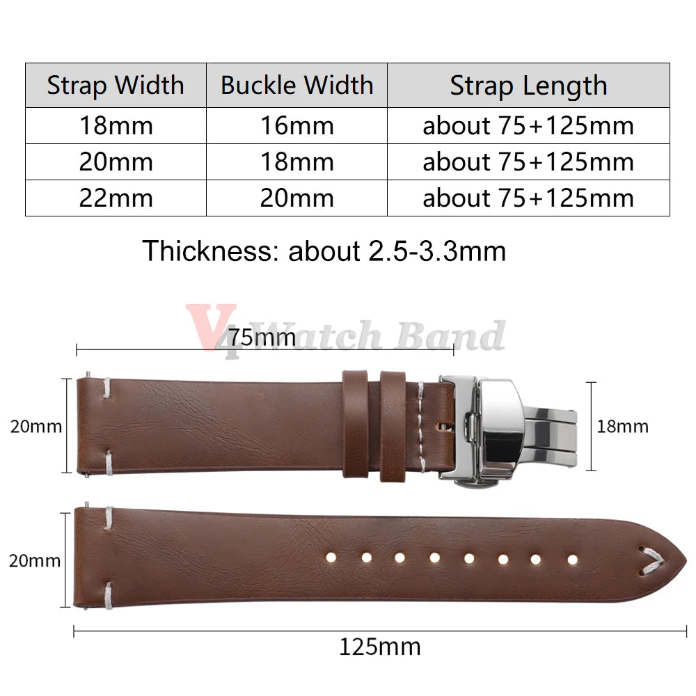 Quick Release Watch Strap 22mm 20mm 18mm Butterfly Buckle Stitching Brown Strap Calfskin Watchband for Omega Business for Seiko