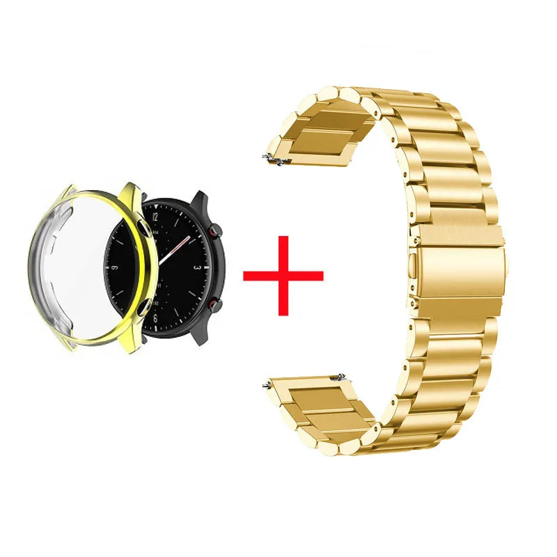 2 in 1 Case & Band For Amazfit GTR3 GTR 3 Pro Stainless Steel Strap Clear Protective Cover Bumper Set Smart Watch Accessories