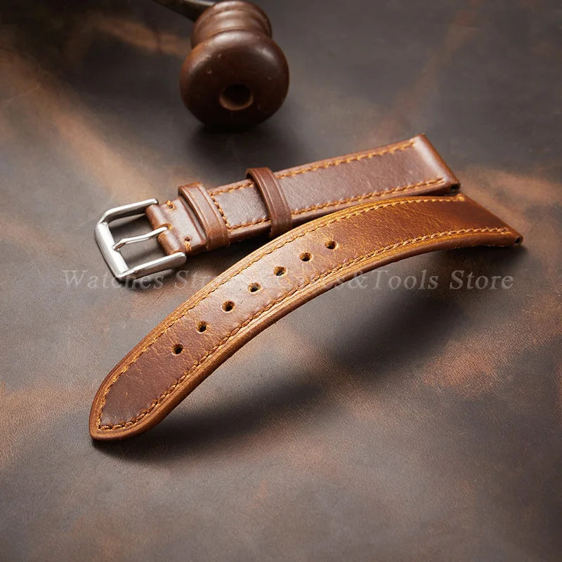 Vintage Genuine Leather Watchband Soft Cowhide Oil Wax Watch Strap for Omega 18mm 20mm 21mm 22mm for Huawei Watch Gt3/Gt4 Belt