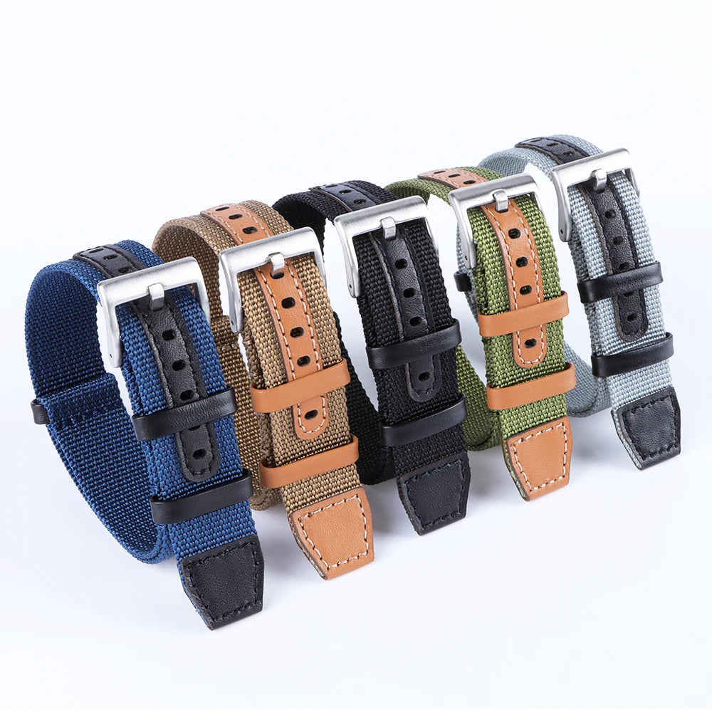 Woven Nylon Geniune Leather Strap for Hamilton Khaki Wristband Men Military Sport Band for Huawei Gt2 Belt 18mm 20mm 22mm 24mm