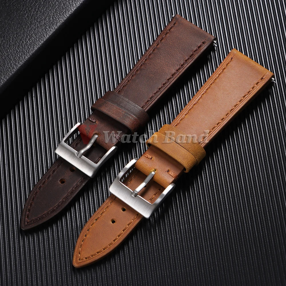 19mm 21mm Genuine Cowhide Leather Watchband for Omega Business Belt for Seiko 18mm 20mm 22mm 24mm Dark Brown Green Watch Straps