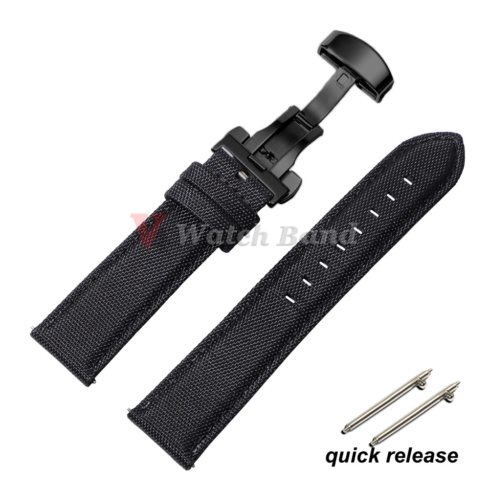Sailcloth Watch Strap 20mm 22mm Nylon Bracelet for Omega for Seiko Business Men Women Butterfly Buckle Quick Release Watchband