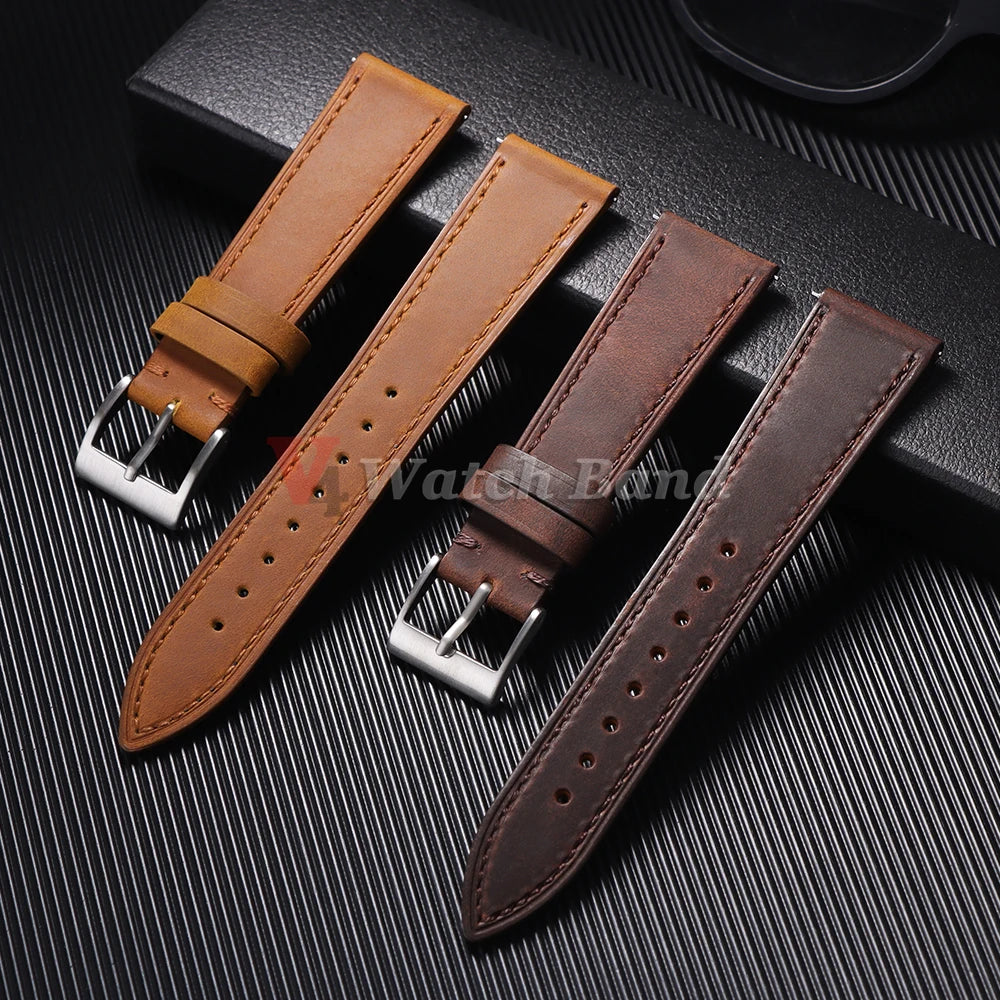 19mm 21mm Genuine Cowhide Leather Watchband for Omega Business Belt for Seiko 18mm 20mm 22mm 24mm Dark Brown Green Watch Straps