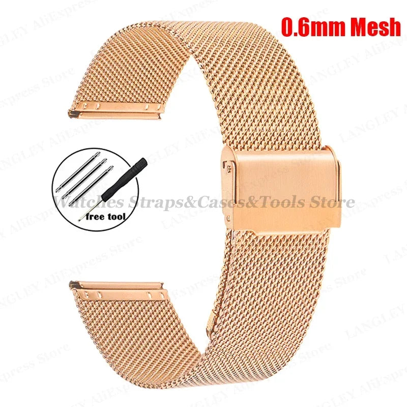 0.6mm 1.0mm Milanese Mesh Watchband 18mm 20mm 22mm 24mm Stainless Steel Bracelet 3mm Thick Strap Heavy Wristband with free tool