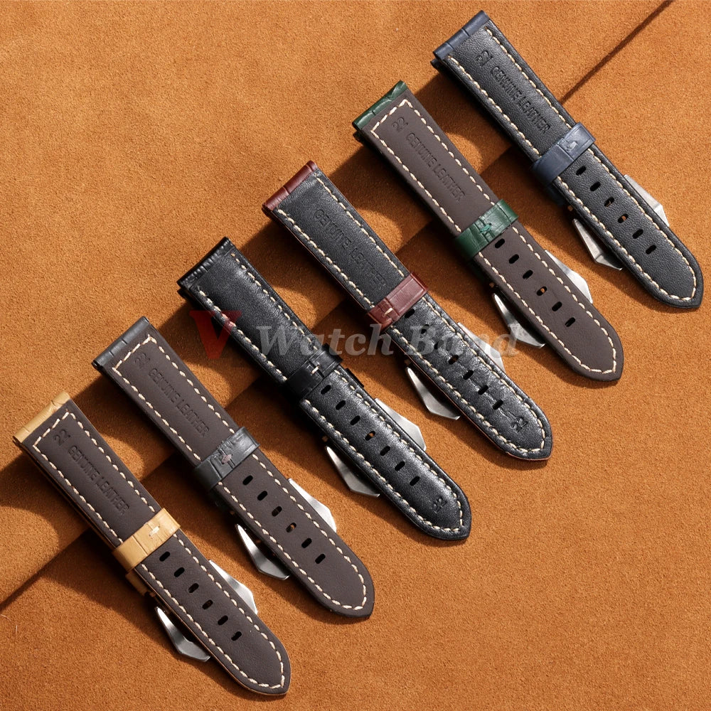 Genuine Leather Watch Band Bracelet 20mm 22mm 24mm 26mm for Panerai Cowhide Vintage Watchband for Samsung Galaxy Watch 3 4 Strap