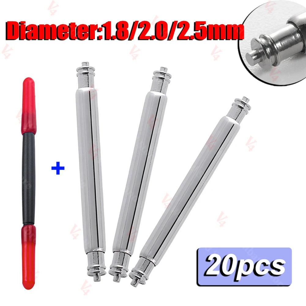 20pcs 1.5mm1.8mm 2.0mm 2.5mm Diameter Watch Band 16/18/20/22/24mm Spring Pin Watch Repair Tool Metal Steel Spring Bars Link Pins