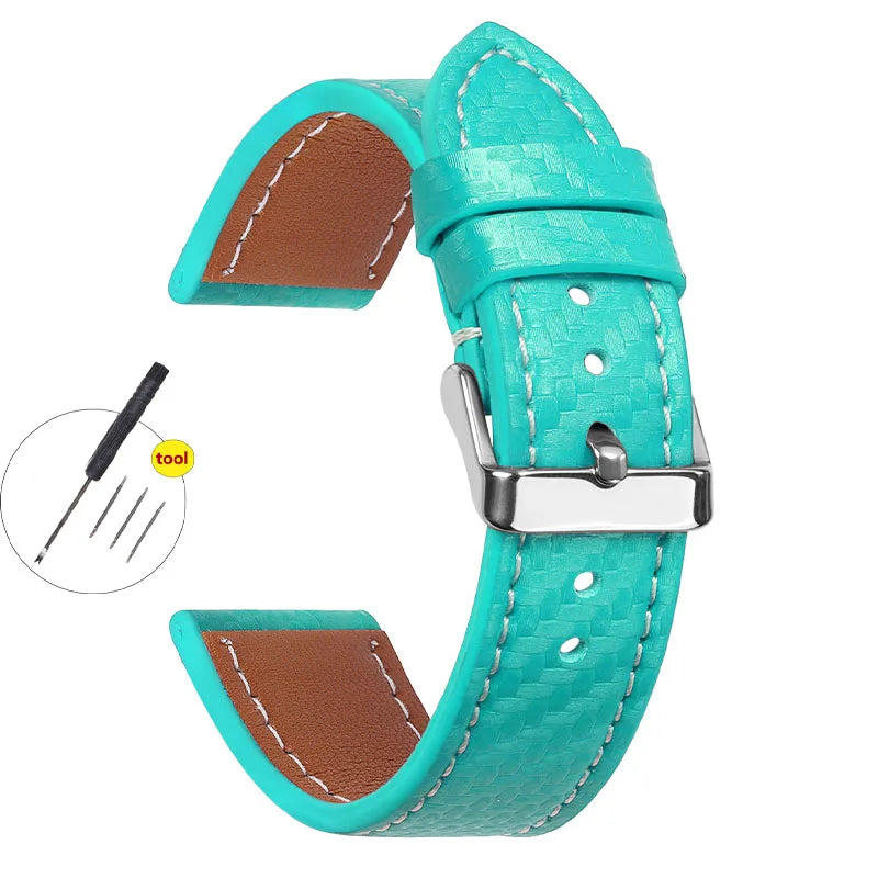 Carbon Fiber Texture Leather Strap for Seiko Cowhide Leather Watchband Soft Men Watch Accessories Wrist Belt 18mm 20mm 22mm 24mm