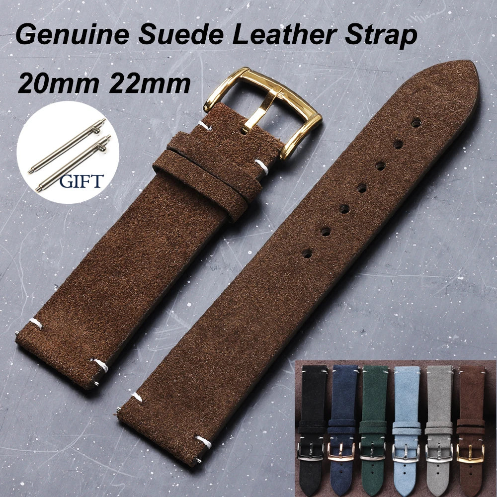 20mm 22mm Quick Release Watch Band Genuine Suede Leather Watch Strap Vintage Brown Grey Watchbands Wristband Men Accessories