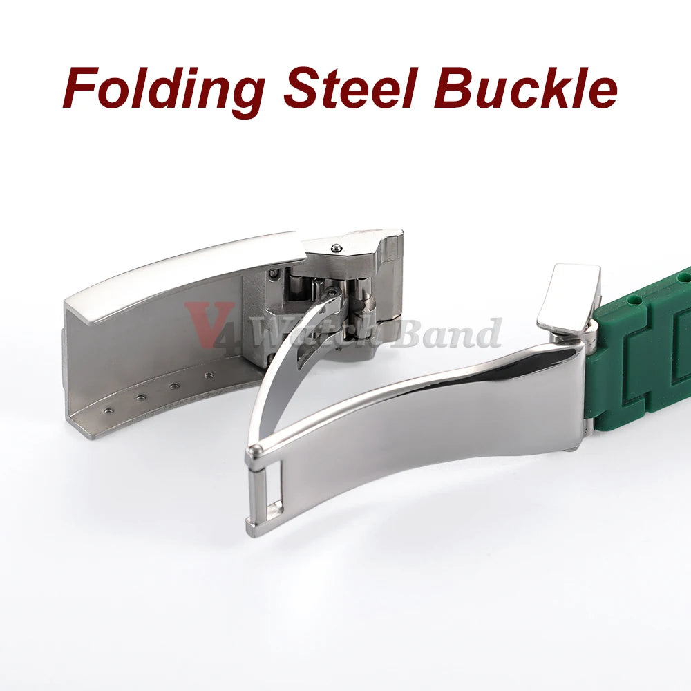 Arc Rubber Watchband 20 21mm 22mm for Rolex Daytona Yacht-Master Ultra Flexible Comfortable Silicone Folding Buckle Curved Strap