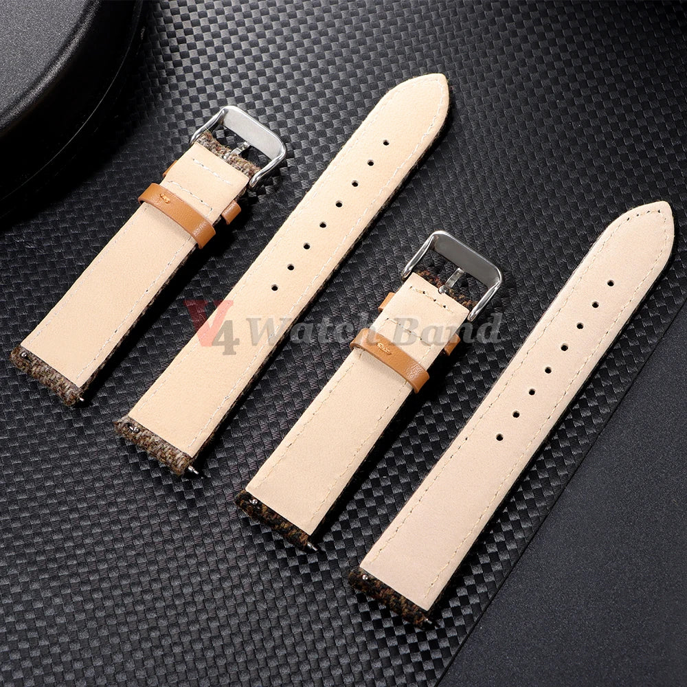 18/20/22mm Genuine Cowhide Nylon Watch Band Quick Release Strap Vintage Woven Tweed Fabric Bracelet Men Women Replace Wristband