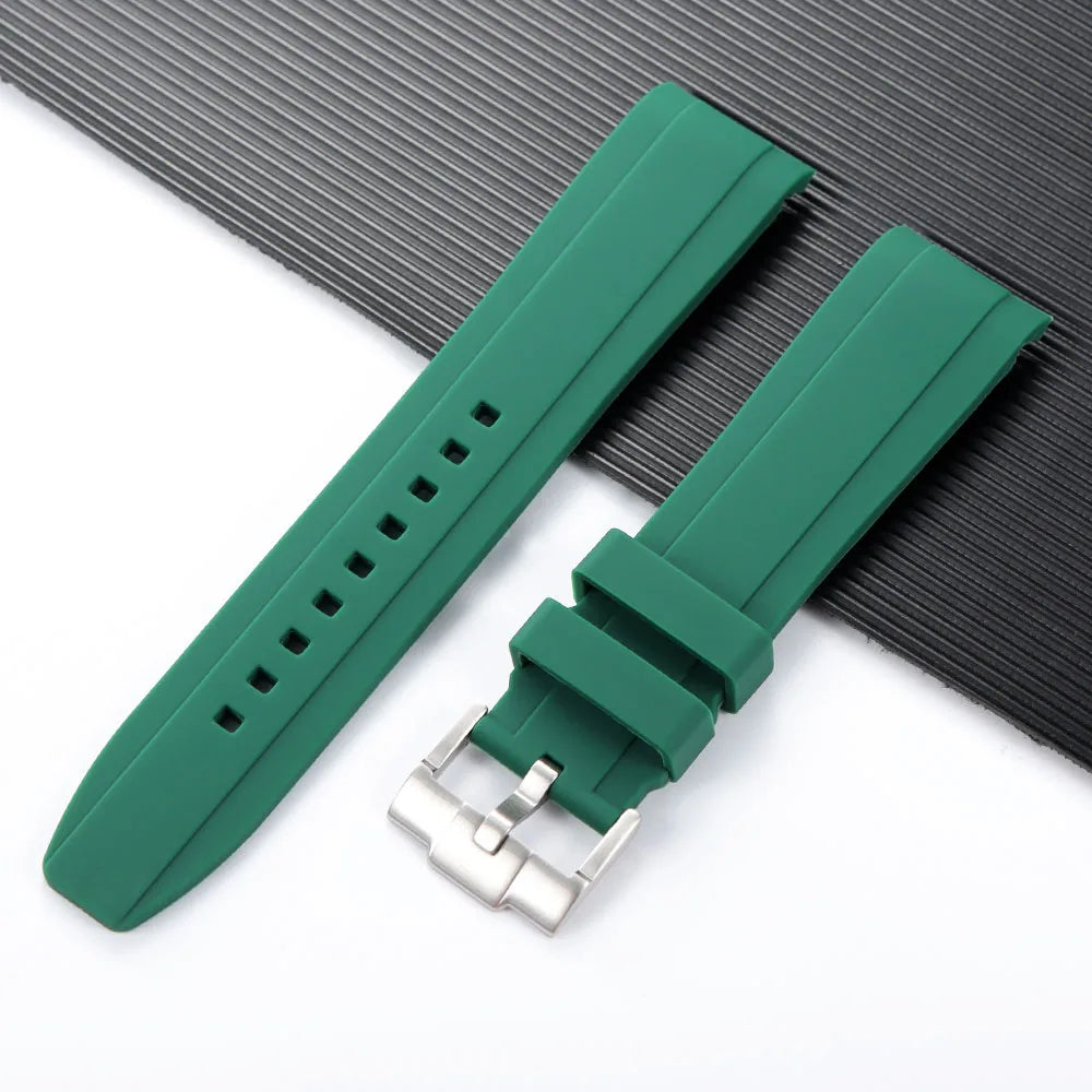 20mm 22mm Curved End Silicone Strap for Rolex for Omega for MoonSwatch Stainless Steel Gold Buckle Rubber Replacement Watch Band