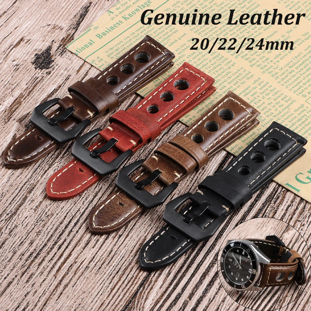 Vintage Retro Leather Strap 20mm 22mm 24mm For Samsung 3/4/5pro For Huawei GT2 3 Band Men Women Universal Bracelet Accessories