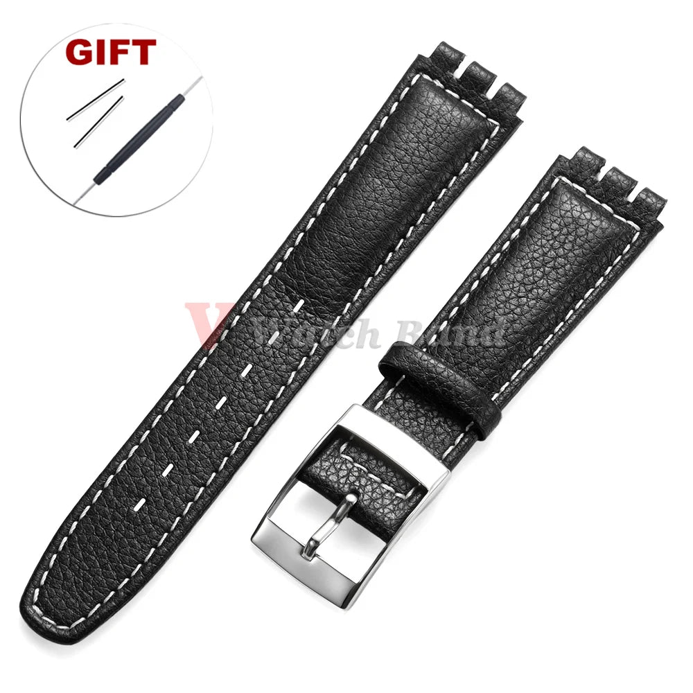 For SWATCH Watch Strap 17mm Genuine Cowhide Bracelet Calfskin Watch Band Men Women Waterproof Sport Replacement Watchband