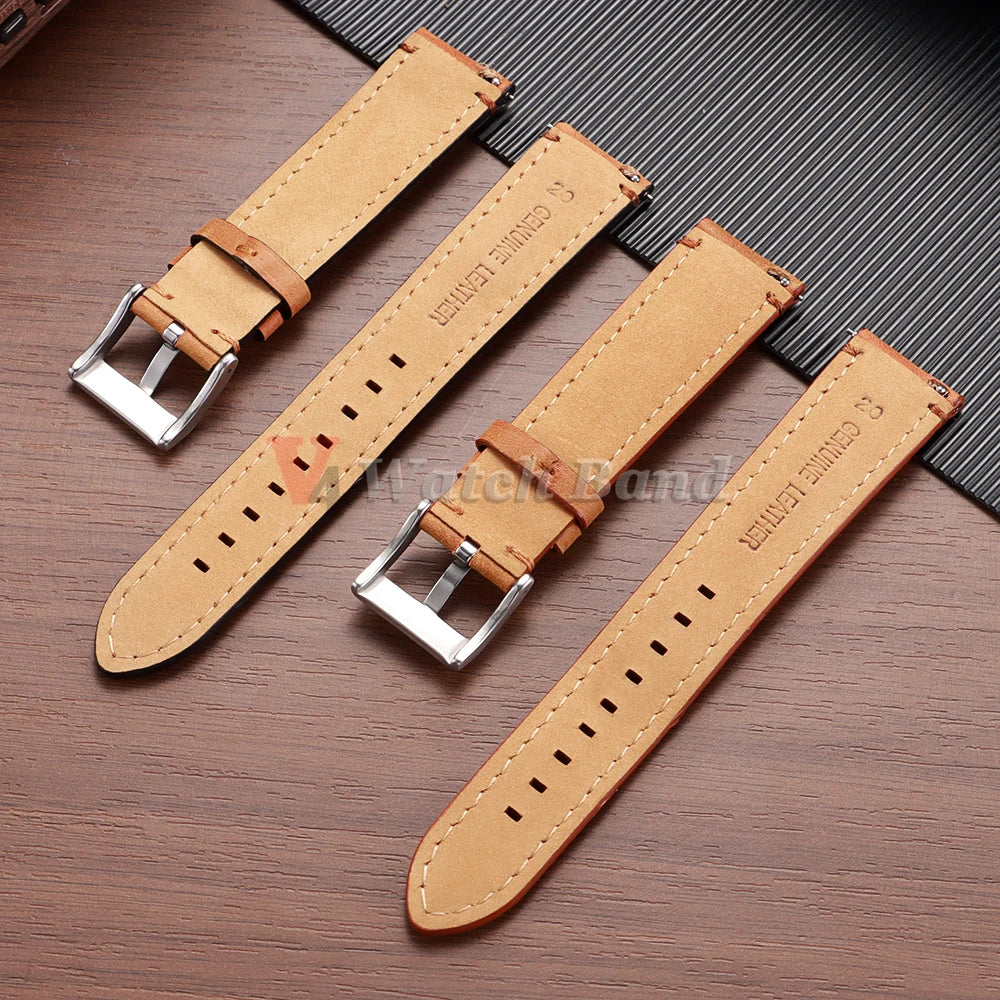 Cowhide Leather Watch Strap 20mm 22mm 24mm for Fossil Band for Samsung Galaxy Watch 7/6/5/4 Vintage Brown Quick Release Bracelet