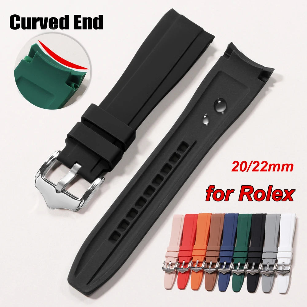 Curved End Rubber Watch Strap for Swatch for Omega Moonswatch 20mm 22mm Universal Wrist Band for Seamaster for Rolex for Tissot