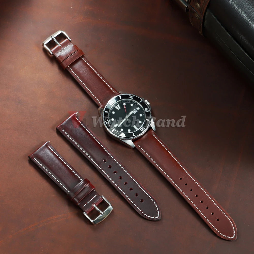 Retro Oil Wax Genuine Leather Watchband Quick Release Calfskin Strap for Seiko 18 20 22mm Wristband for Rolex Watch Accessories