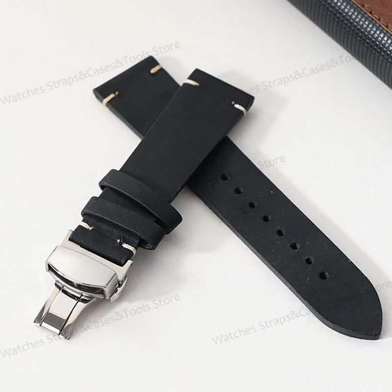 Crazy Horse Leather Retro Watchband 18mm 20mm 21mm 22mm for Seiko for Rolex Men Women Bracelet for Samsung Galaxy Watch 3/4/5/6