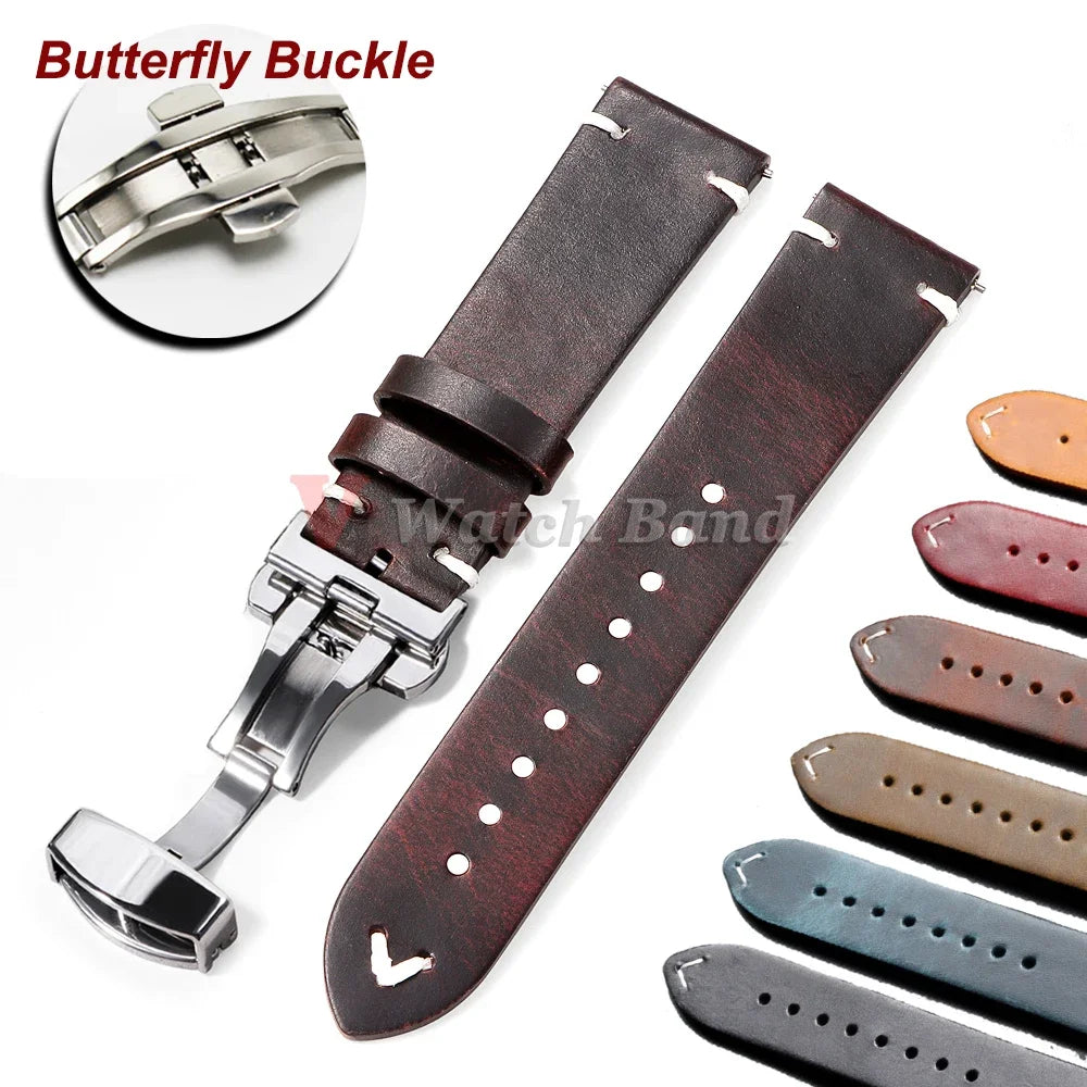 Genuine Calfskin Leather Watchband for Omega Business Watch Band for Seiko 22mm 20mm 18mm Butterfly Buckle Stitching Brown Strap