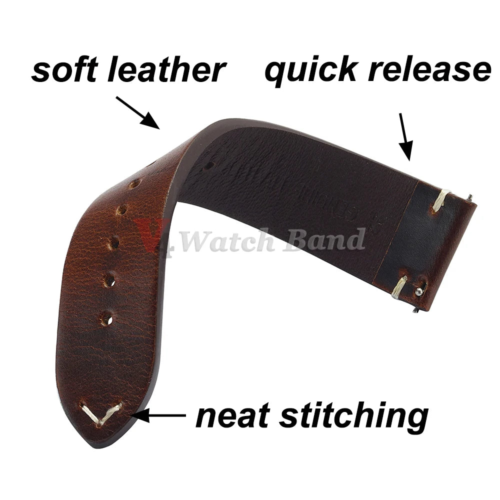 18/19/20/21/22/24mm Oil Wax Genuine Calfskin Leather Strap for Omega Business Stitching Watch Band for Seiko Butterfly Buckle