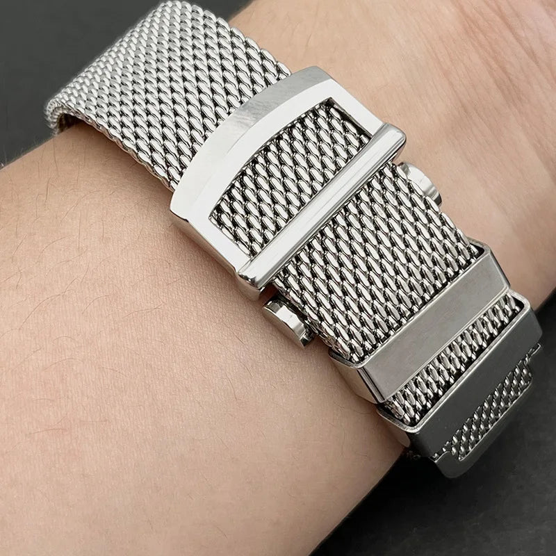 1.0 Mesh Milanese Watchband for Omega Seamaster 007 Bracelet for IWC Pilot Folding Buckle 20mm 22mm Stainless Steel Watch Strap